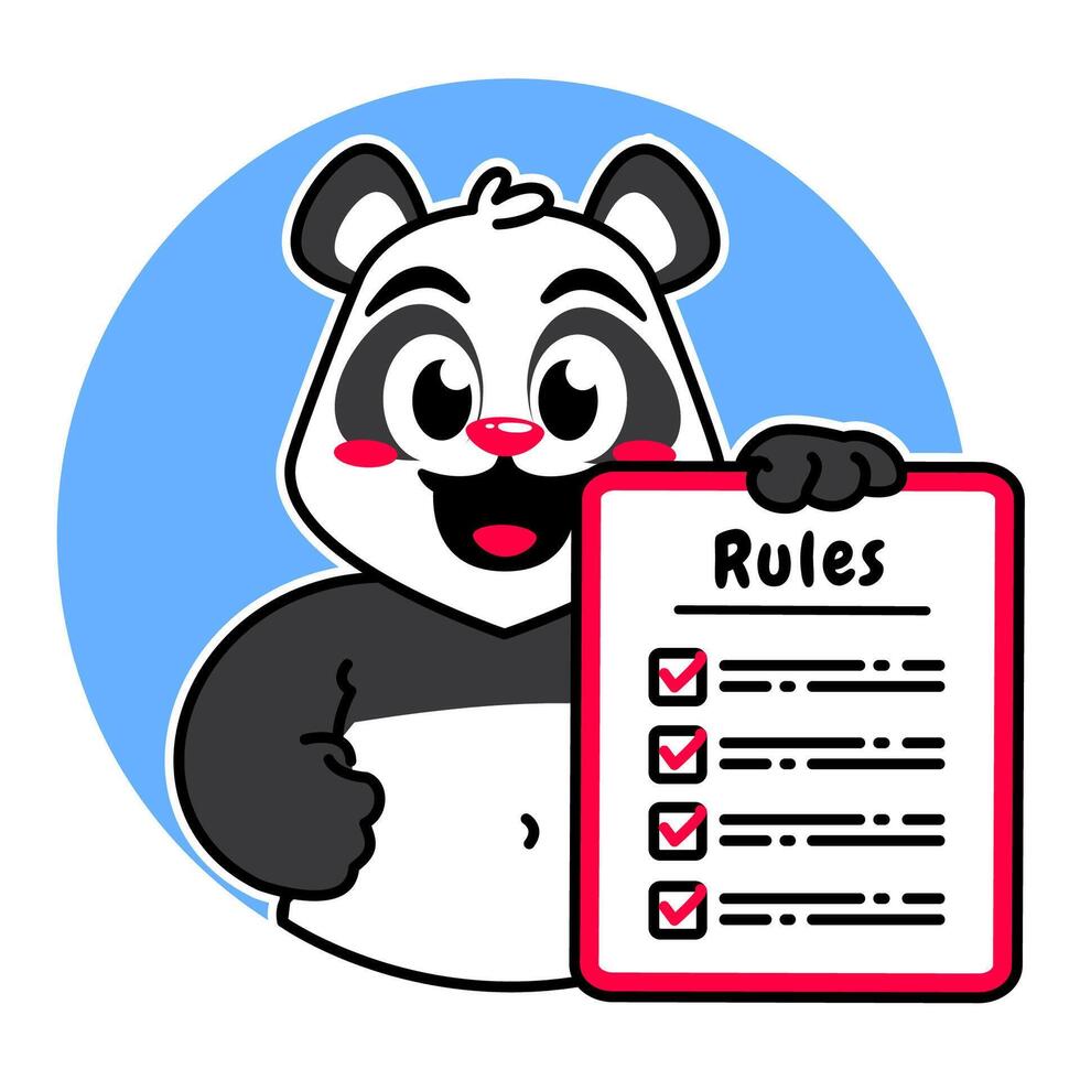 Illustration of Cute Panda Cartoon Character Holding Checklist and Rules vector