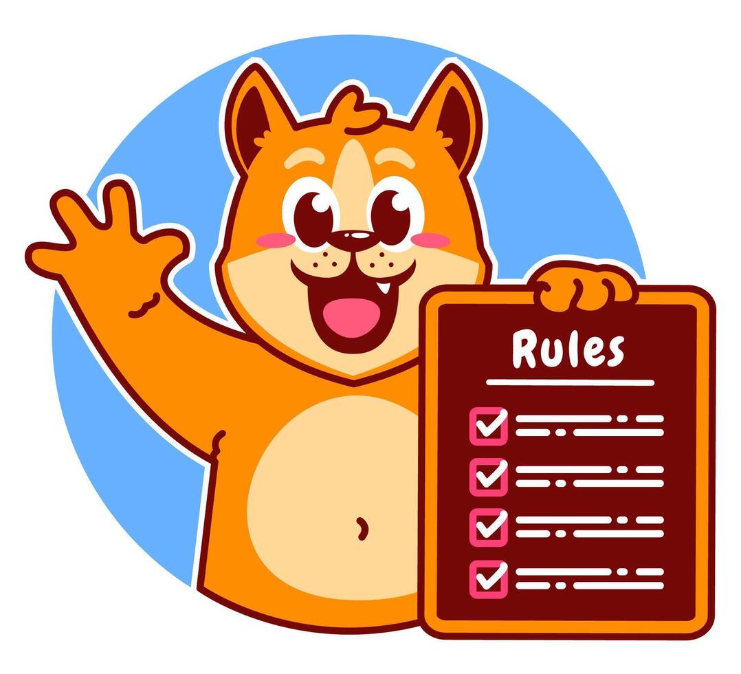 Illustration of Cute Shiba Inu Cartoon Character Holding Checklist and Rules vector