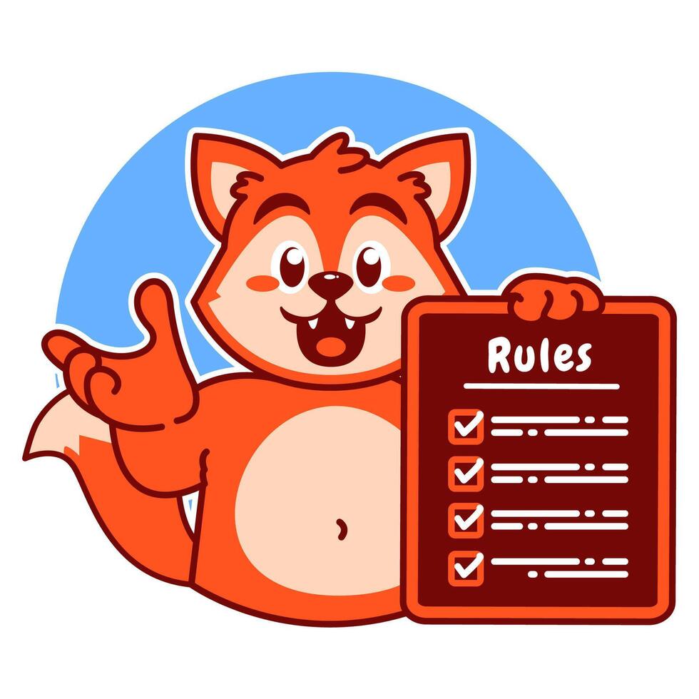 Illustration of Cute Fox Cartoon Character Holding Checklist and Rules vector