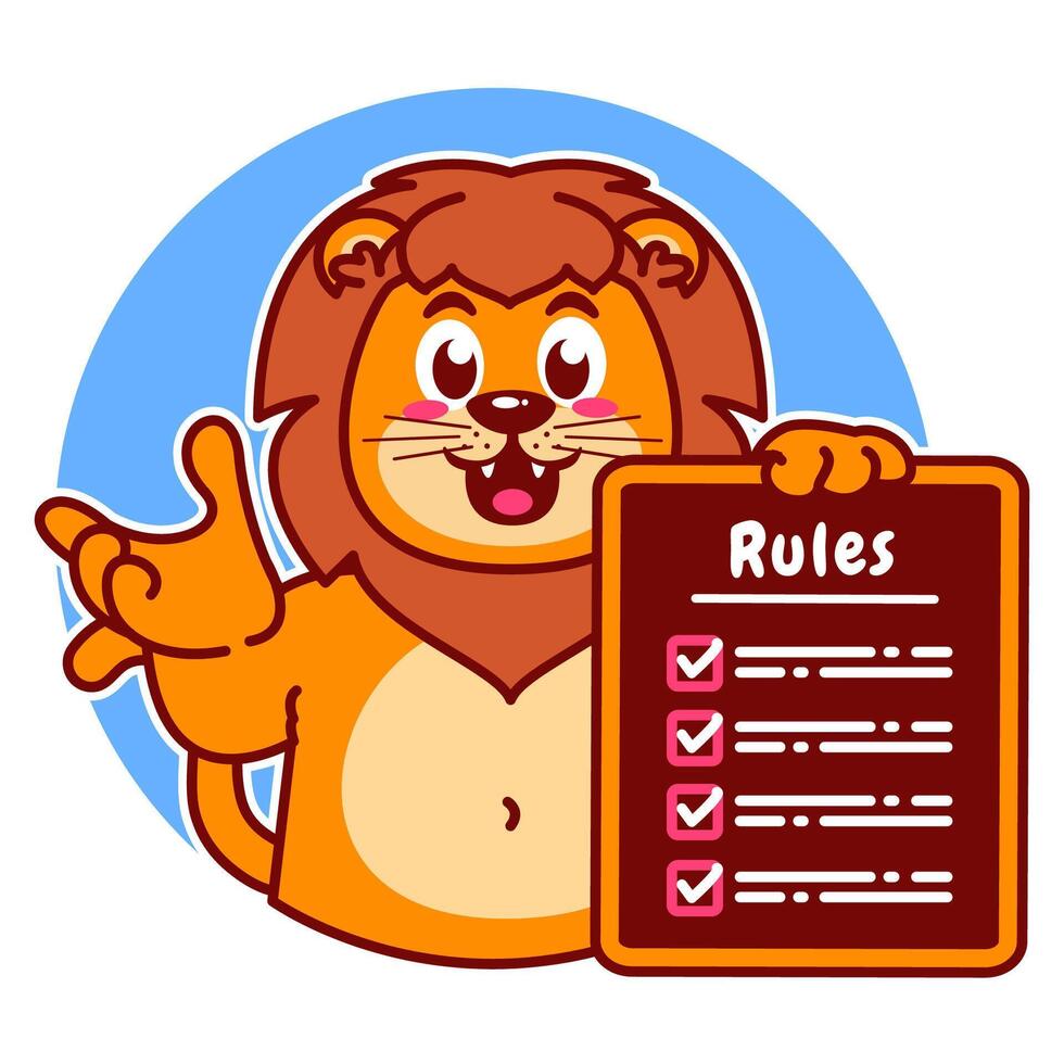 Illustration of Cute Lion Cartoon Character Holding Checklist and Rules vector