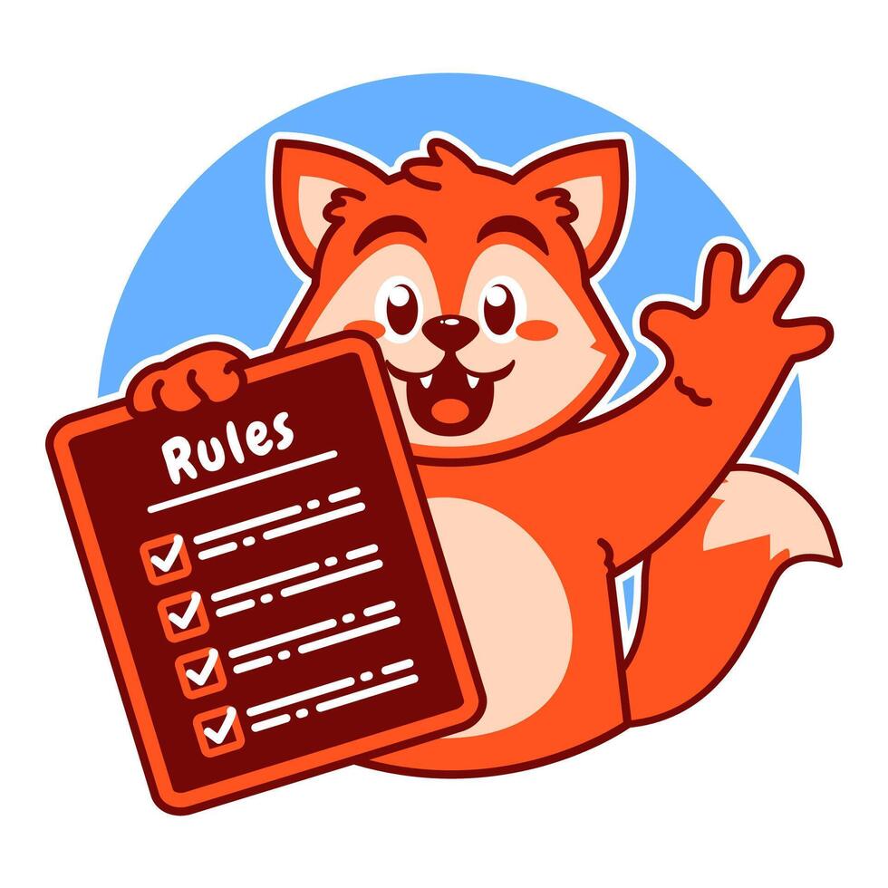 Illustration of Cute Fox Cartoon Character Holding Checklist and Rules vector