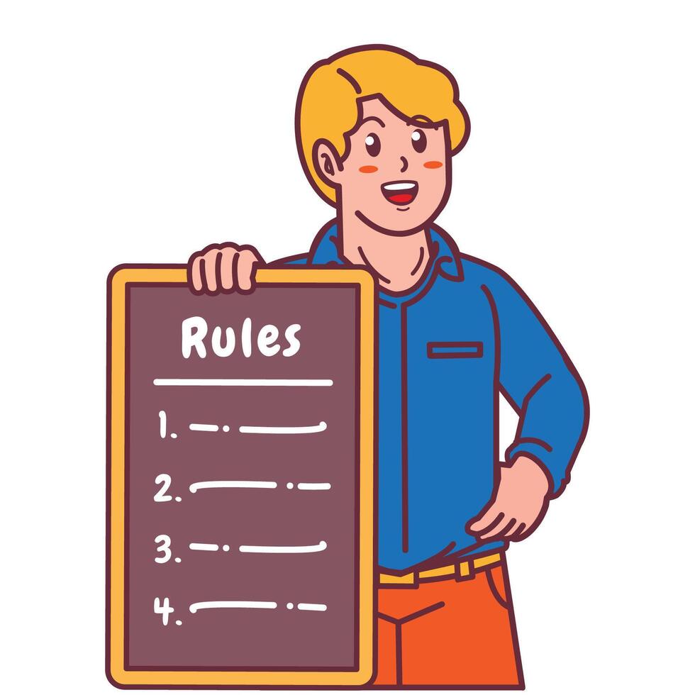 Cartoon illustration of a man explaining a list of rules vector