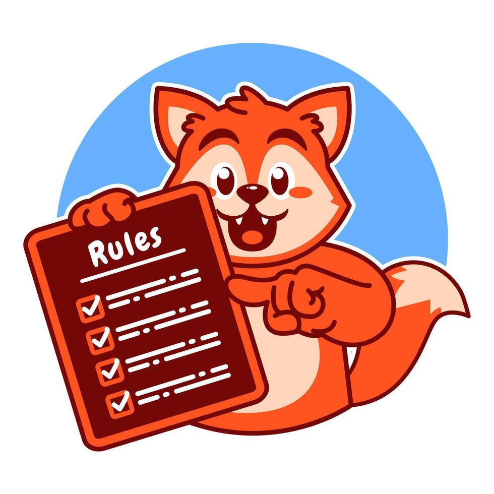 Illustration of Cute Fox Cartoon Character Holding Checklist and Rules vector