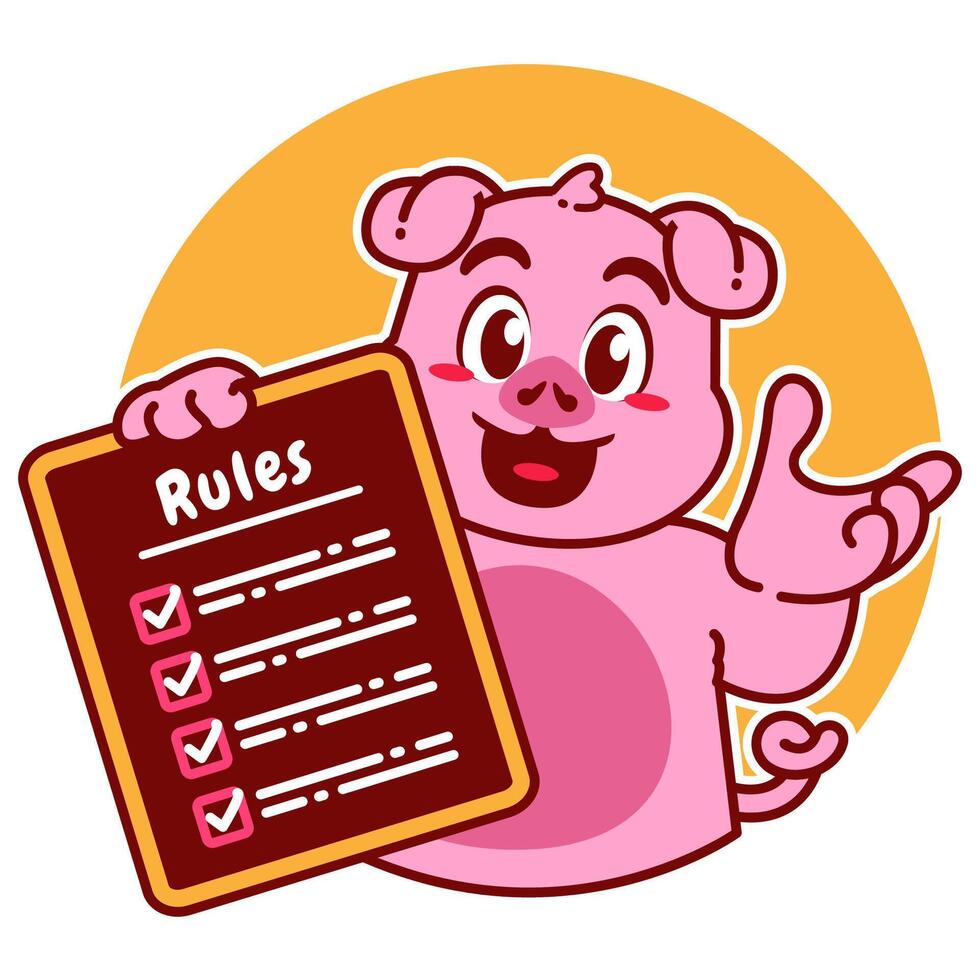 Illustration of Cute Pig Cartoon Character Holding a Checklist or list of rules vector