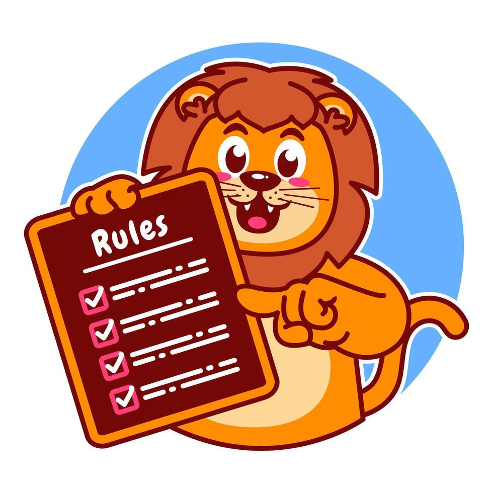 Illustration of Cute Lion Cartoon Character Holding Checklist and Rules vector