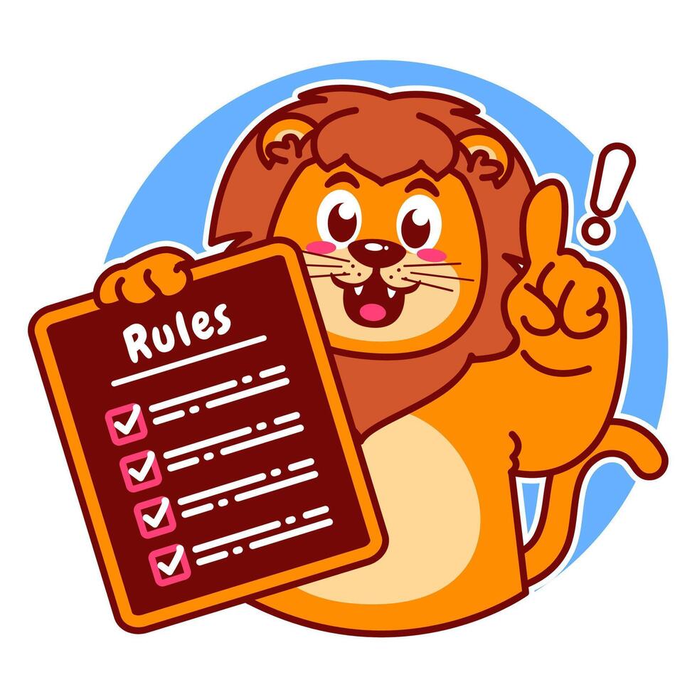 Illustration of Cute Lion Cartoon Character Holding Checklist and Rules vector