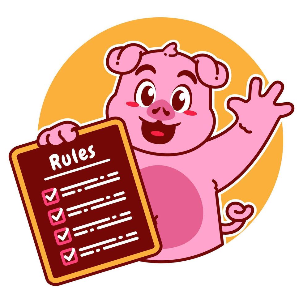 Illustration of Cute Pig Cartoon Character Holding a Checklist or list of rules vector
