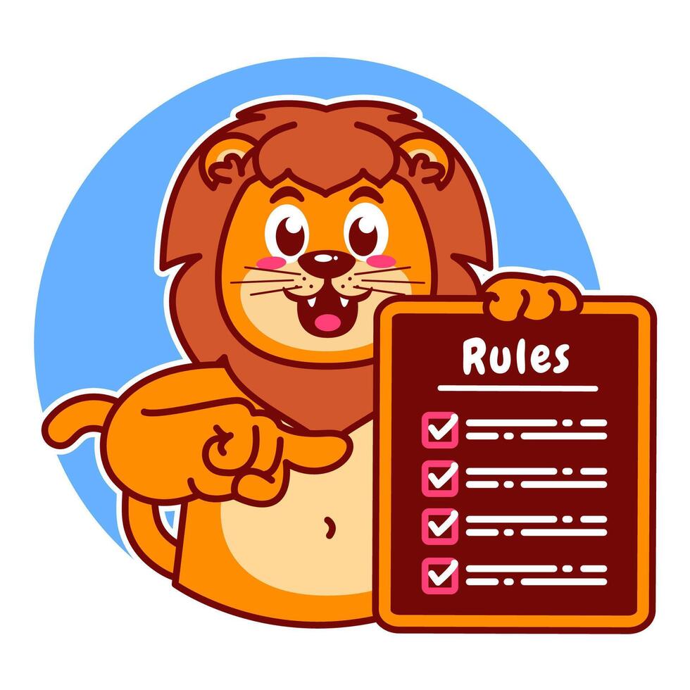 Illustration of Cute Lion Cartoon Character Holding Checklist and Rules vector