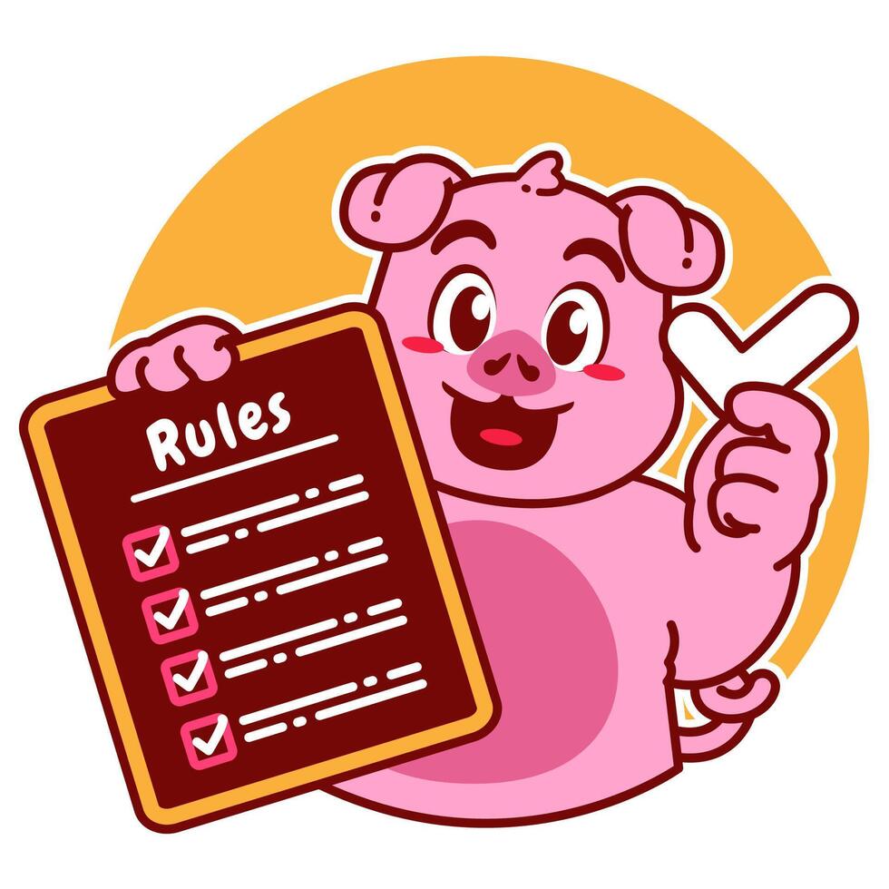 Illustration of Cute Pig Cartoon Character Holding a Checklist or list of rules vector