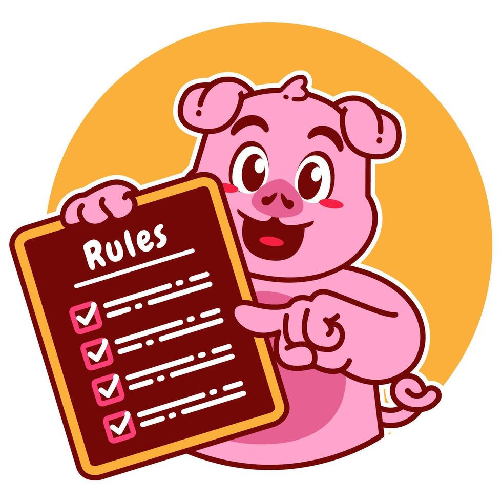Illustration of Cute Pig Cartoon Character Holding a Checklist or list of rules vector