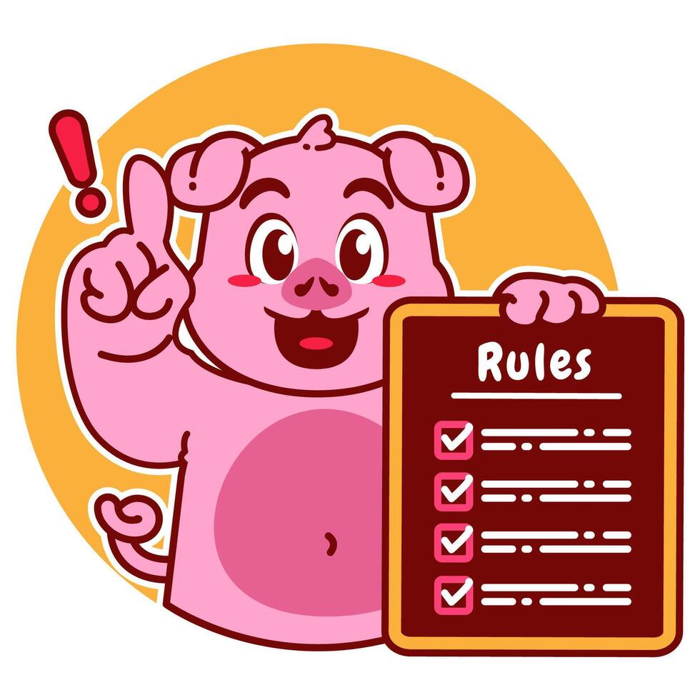 Illustration of Cute Pig Cartoon Character Holding a Checklist or list of rules vector