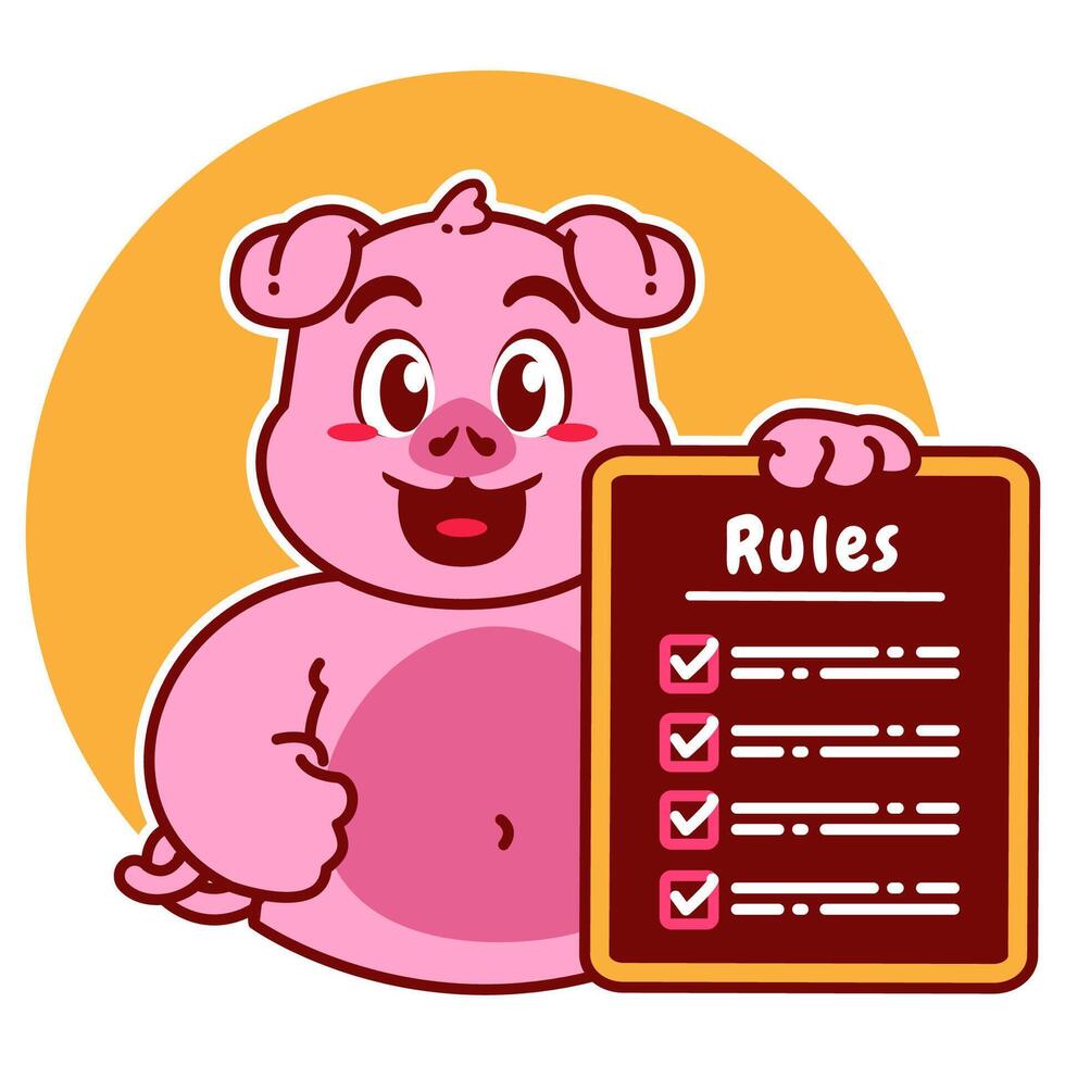 Illustration of Cute Pig Cartoon Character Holding a Checklist or list of rules vector