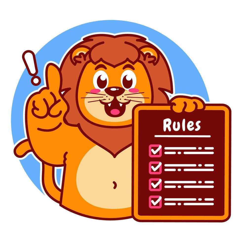 Illustration of Cute Lion Cartoon Character Holding Checklist and Rules vector