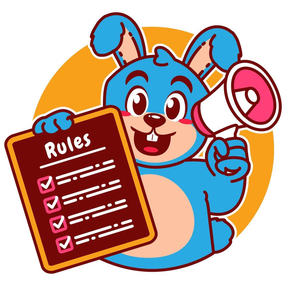 Illustration of Cute Rabbit Cartoon Character Holding Checklist of Rules and a megaphone vector