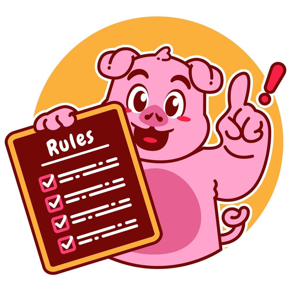 Illustration of Cute Pig Cartoon Character Holding a Checklist or list of rules vector