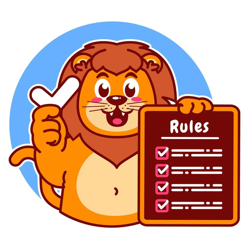 Illustration of Cute Lion Cartoon Character Holding Checklist and Rules vector