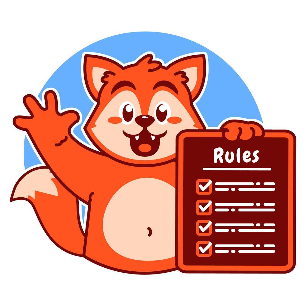 Illustration of Cute Fox Cartoon Character Holding Checklist and Rules vector