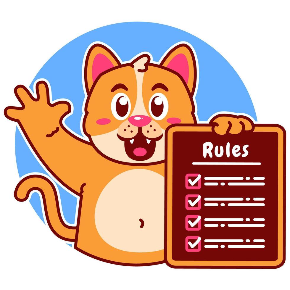 Illustration of Cute Cat Cartoon Character Holding Checklist and Rules vector