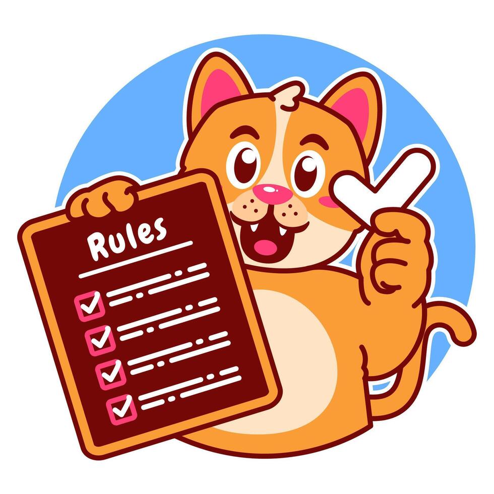 Illustration of Cute Cat Cartoon Character Holding Checklist and Rules vector