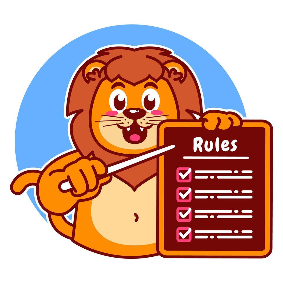 Illustration of Cute Lion Cartoon Character Holding Checklist and Rules vector