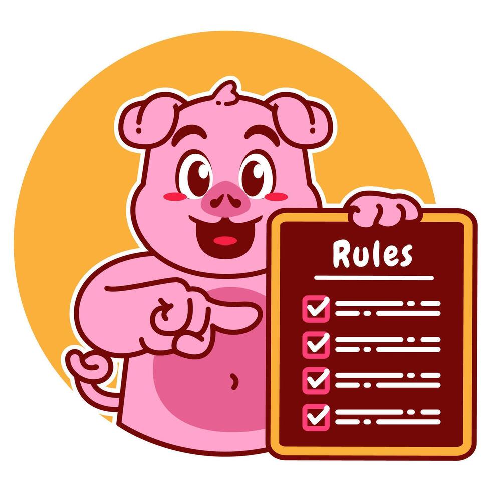 Illustration of Cute Pig Cartoon Character Holding a Checklist or list of rules vector