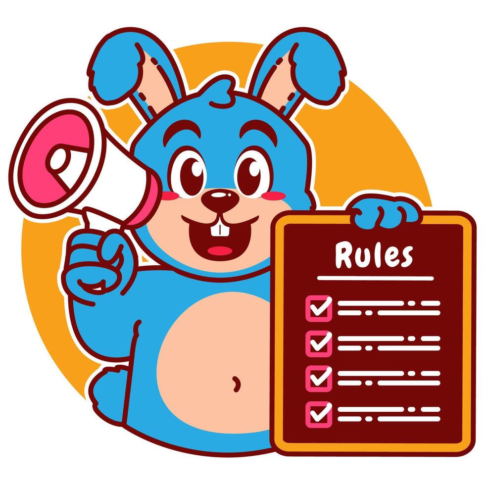 Illustration of Cute Rabbit Cartoon Character Holding Checklist of Rules and a megaphone vector