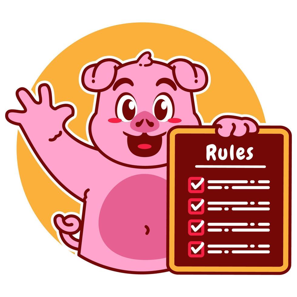 Illustration of Cute Pig Cartoon Character Holding a Checklist or list of rules vector
