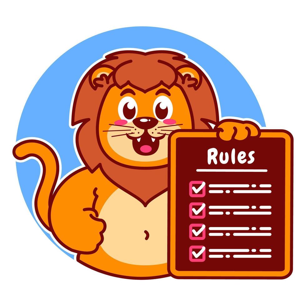 Illustration of Cute Lion Cartoon Character Holding Checklist and Rules vector