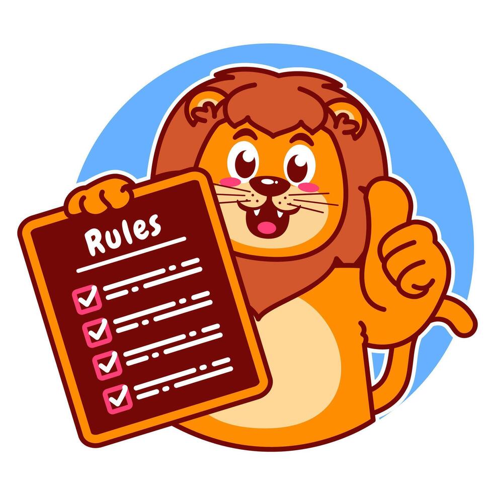 Illustration of Cute Lion Cartoon Character Holding Checklist and Rules vector
