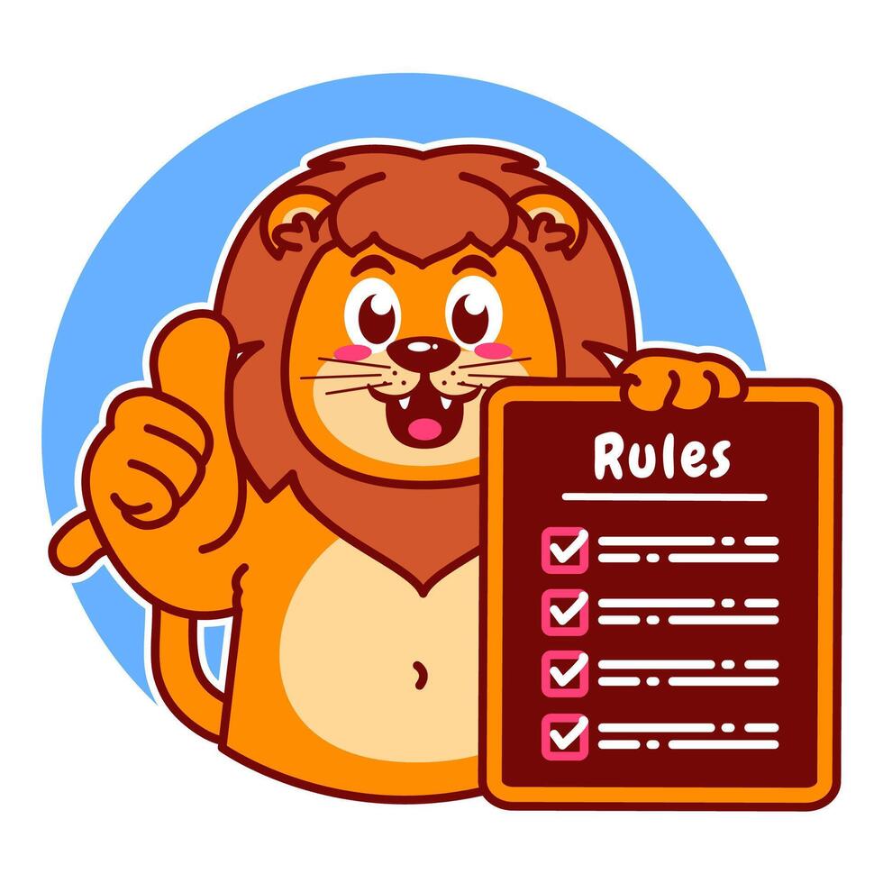 Illustration of Cute Lion Cartoon Character Holding Checklist and Rules vector
