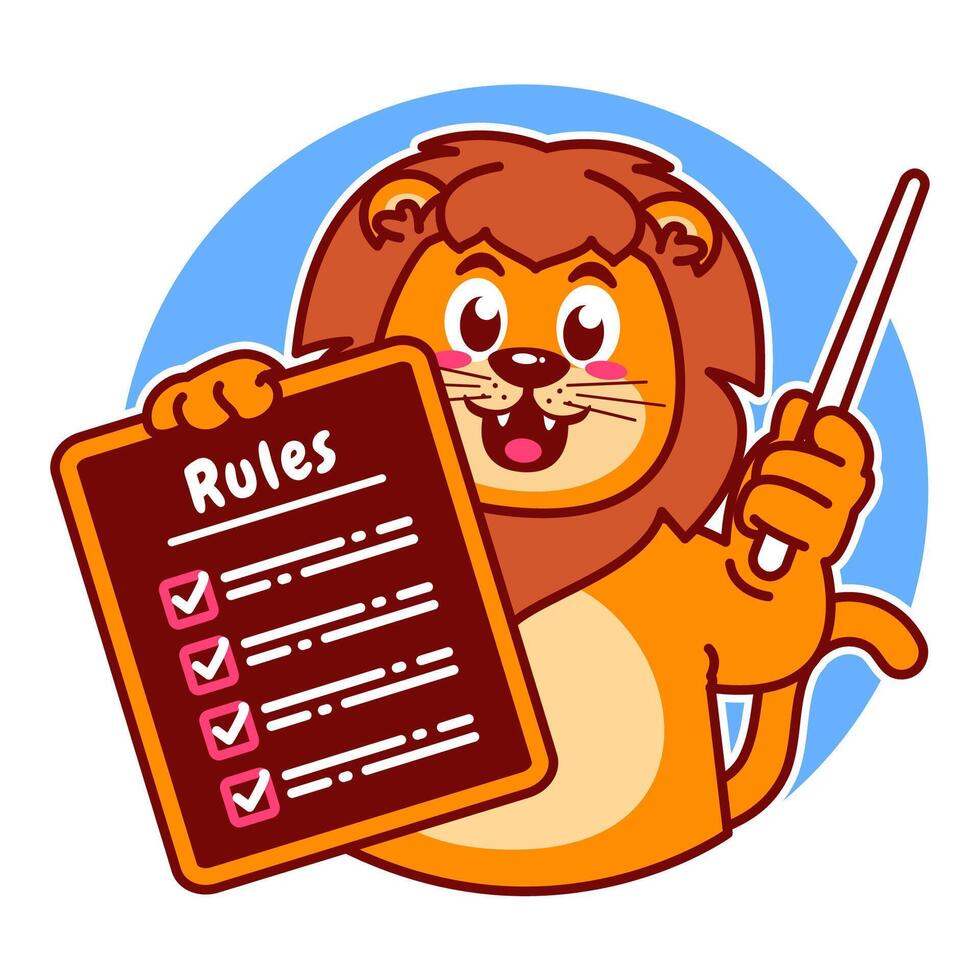 Illustration of Cute Lion Cartoon Character Holding Checklist and Rules vector