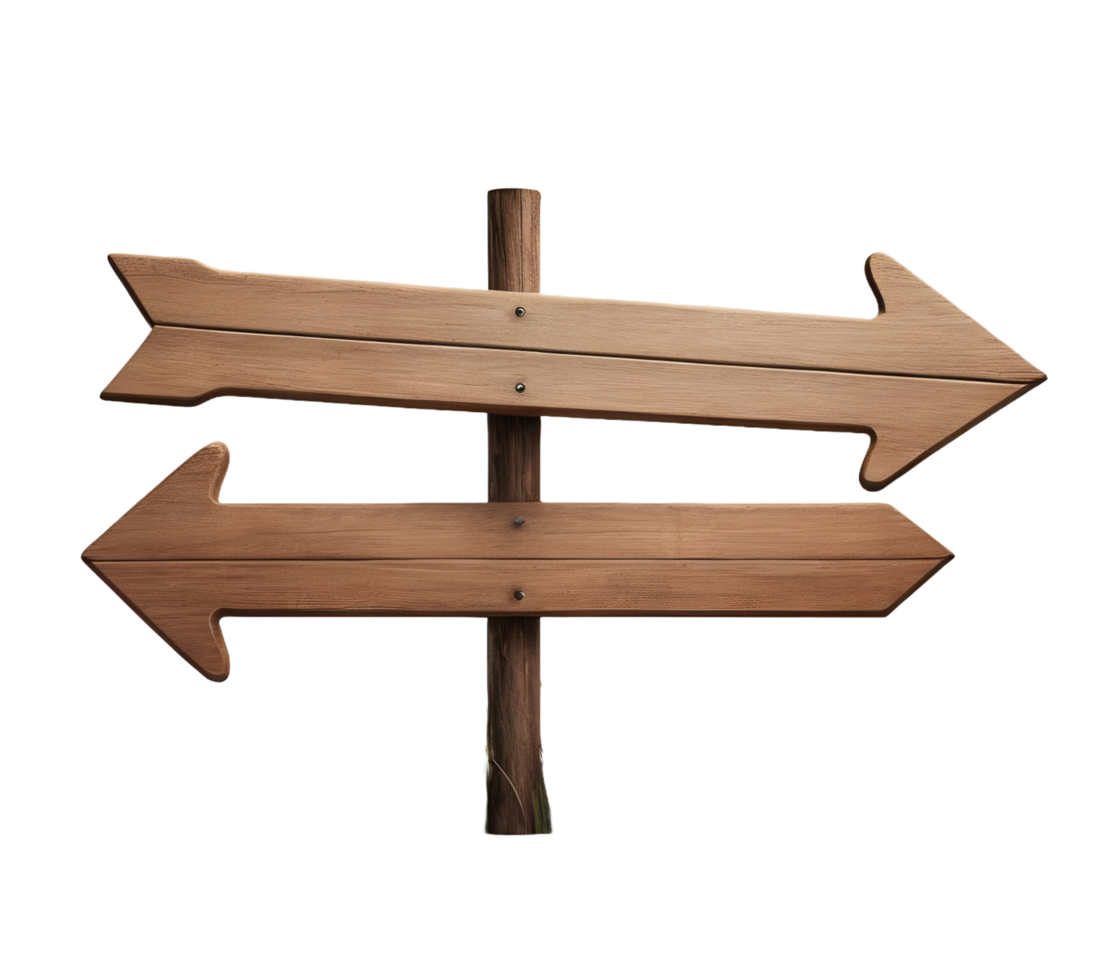A wooden sign with a arrow pointing to the left on transparent background png