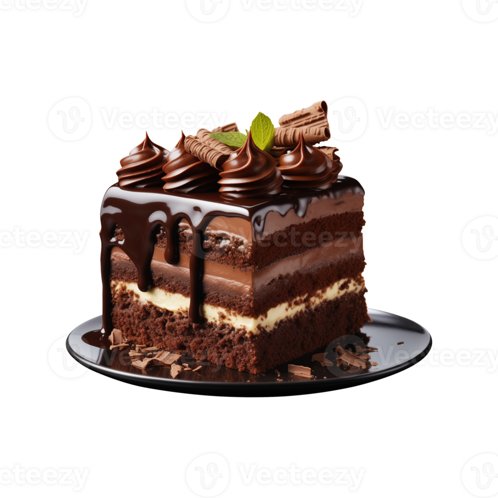 sweet and tasty chocolate cake isolated on a transparent background, cut out png