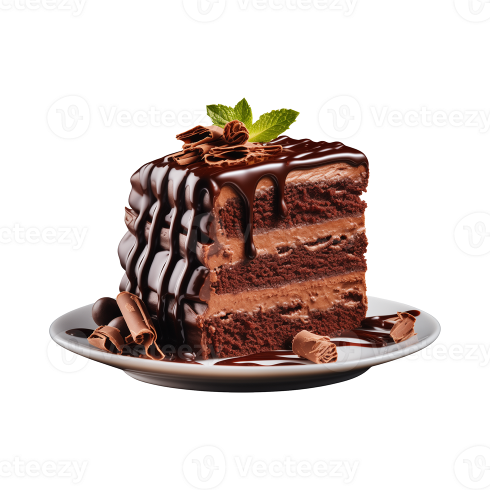 sweet and tasty chocolate cake isolated on a transparent background, cut out png