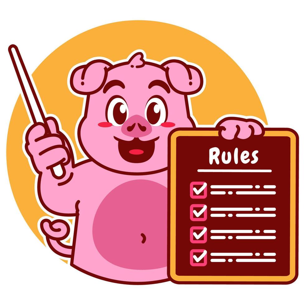 Illustration of Cute Pig Cartoon Character Holding a Checklist or list of rules vector