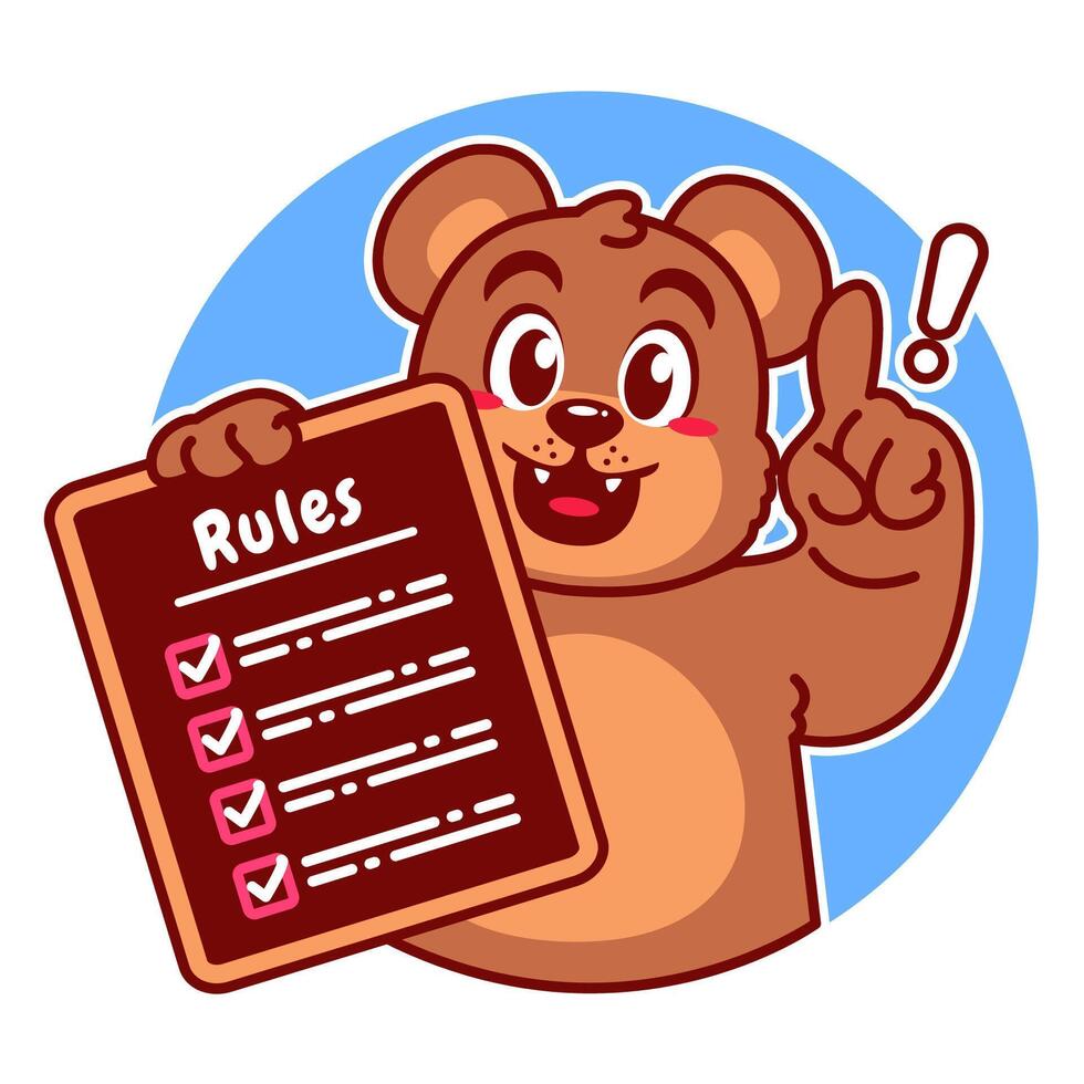 Illustration of Cute Bear Cartoon Character Holding a Checklist or list of rules vector