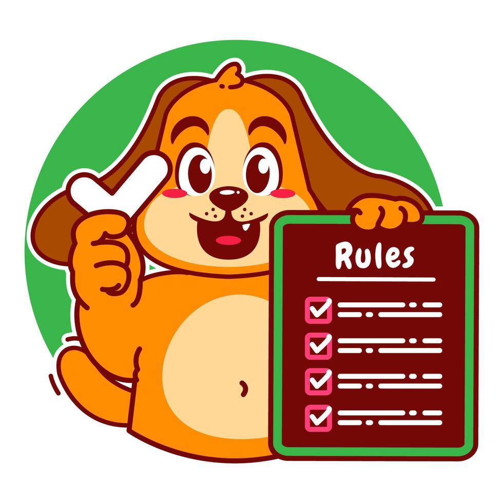 Illustration of Cute Dog Cartoon Character Holding a Checklist or list of rules vector