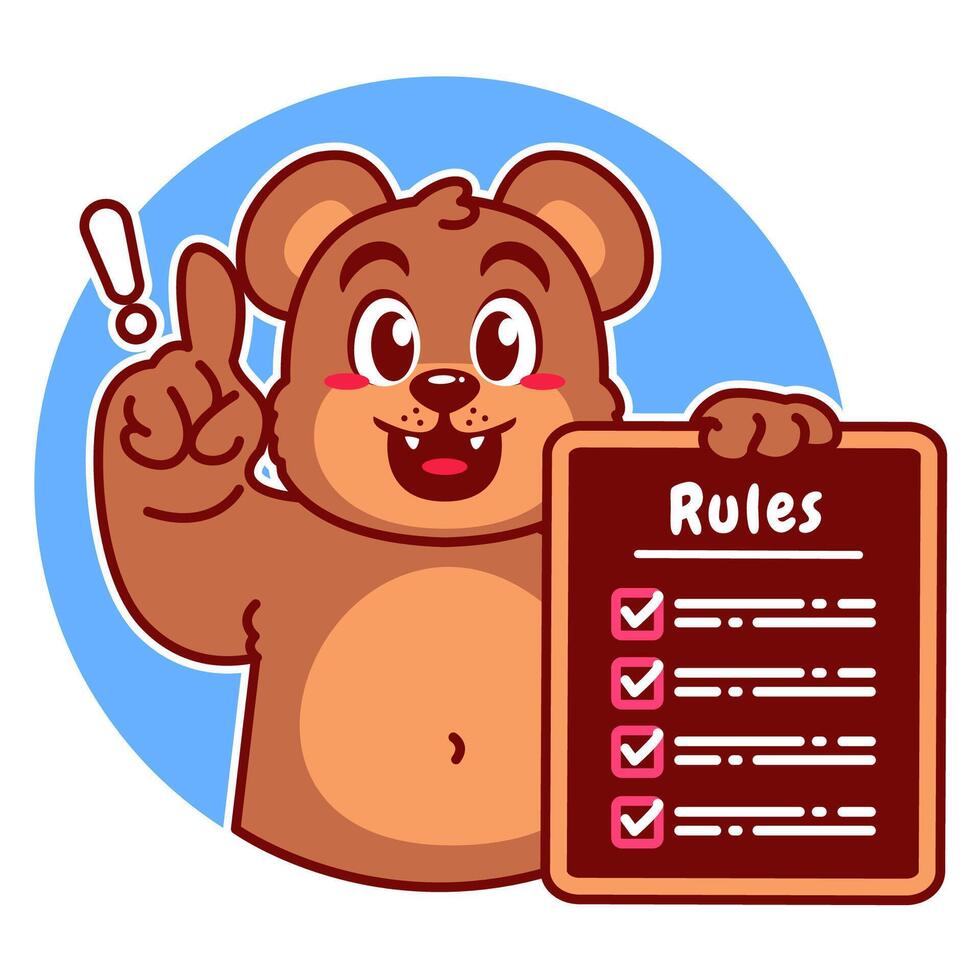Illustration of Cute Bear Cartoon Character Holding a Checklist or list of rules vector