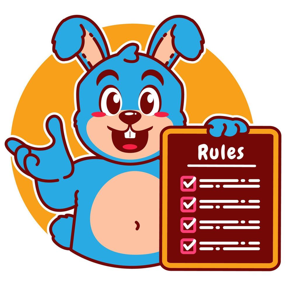 Illustration of Cute Rabbit Cartoon Character Holding Checklist of Rules vector