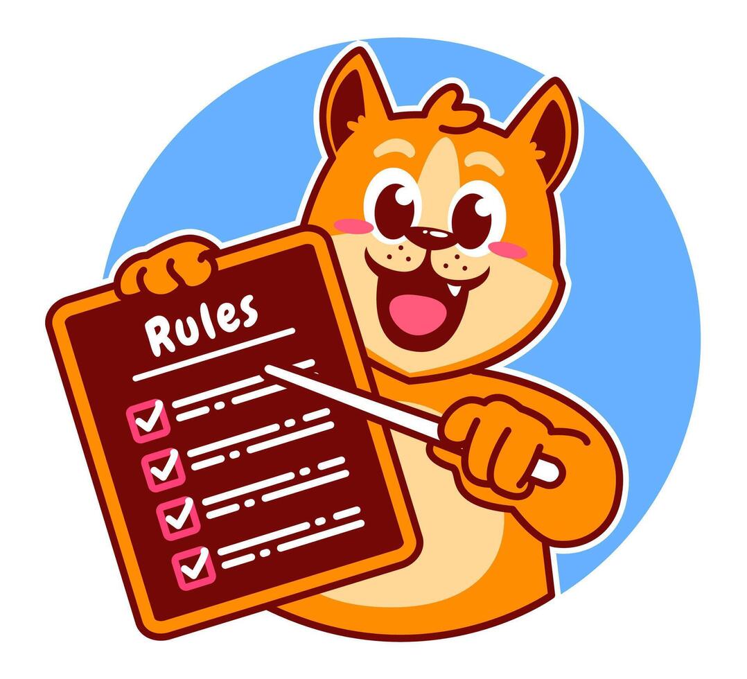 Illustration of Cute Shiba Inu Cartoon Character Holding Checklist and Rules vector
