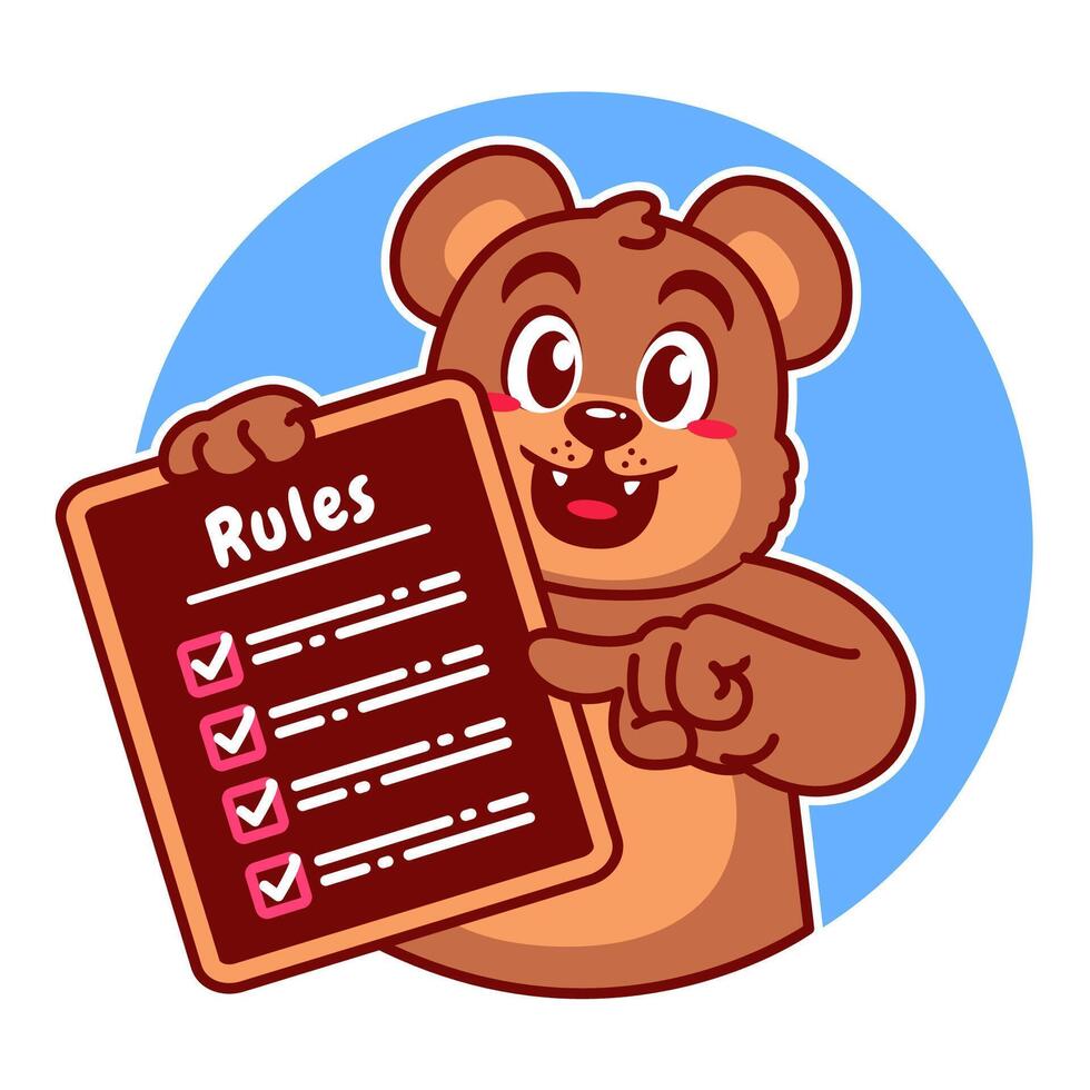 Illustration of Cute Bear Cartoon Character Holding a Checklist or list of rules vector