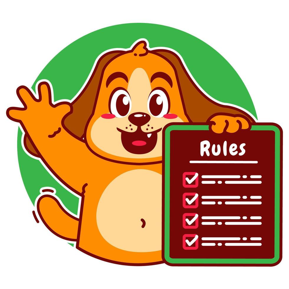 Illustration of Cute Dog Cartoon Character Holding a Checklist or list of rules vector