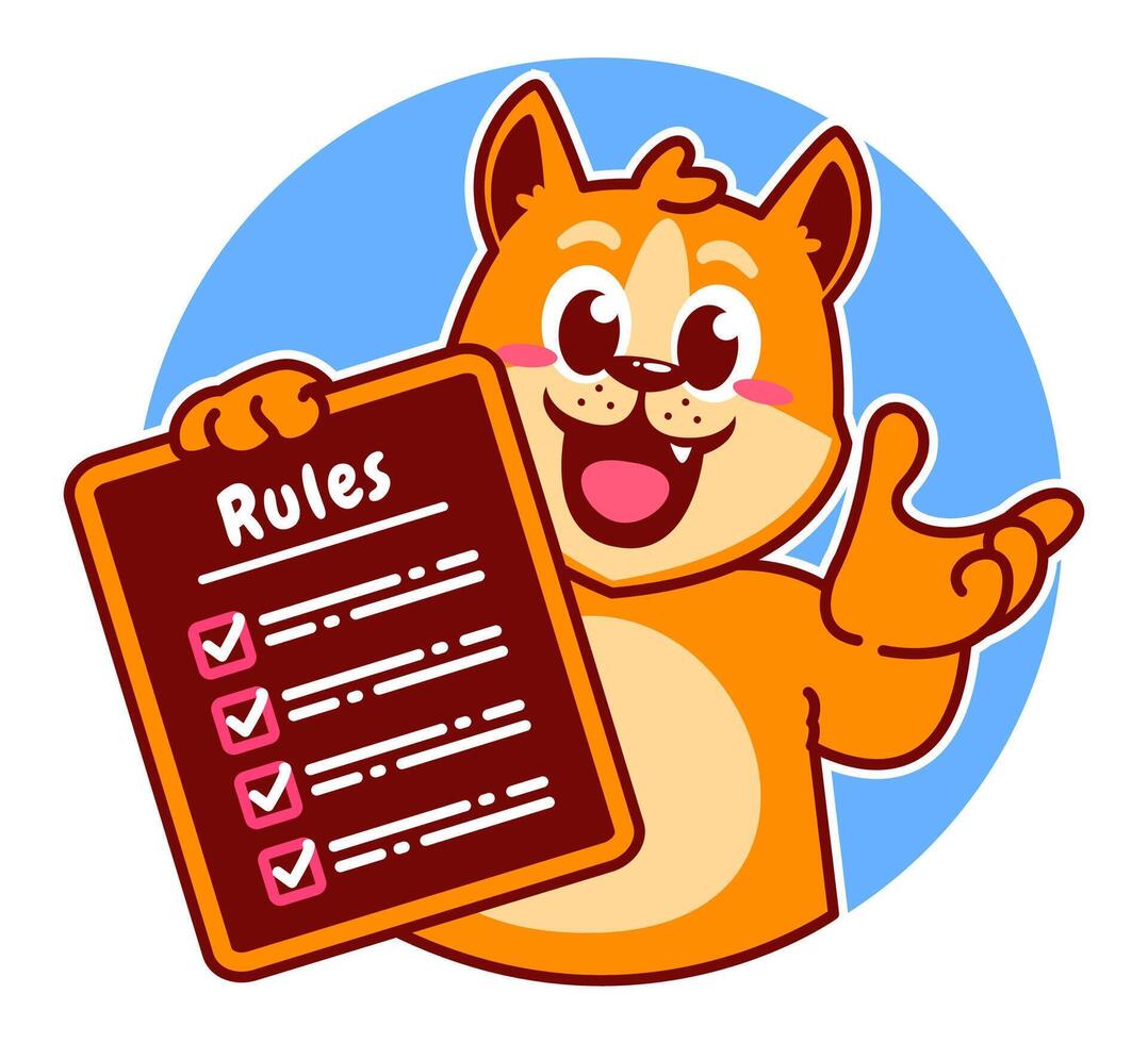 Illustration of Cute Shiba Inu Cartoon Character Holding Checklist and Rules vector