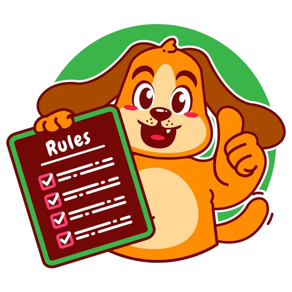 Illustration of Cute Dog Cartoon Character Holding a Checklist or list of rules vector