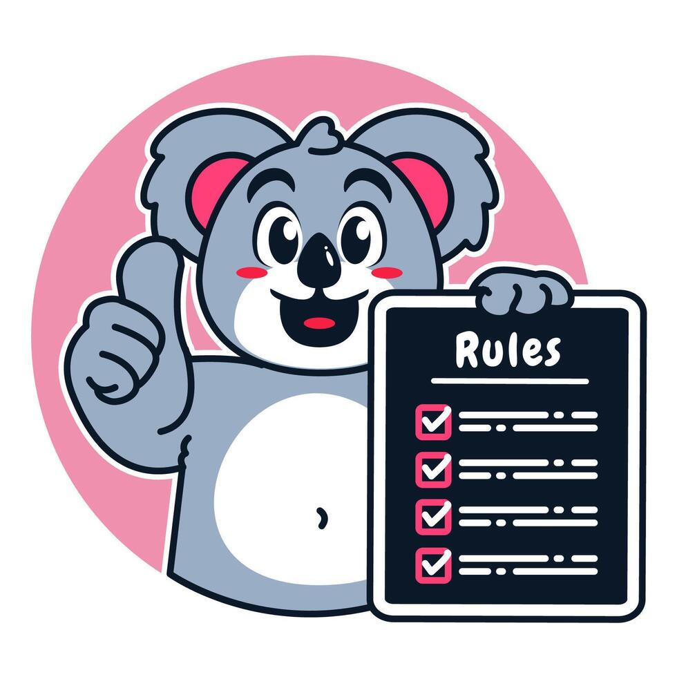 Illustration of Cute Raccoon Cartoon Character Holding a Checklist or list of rules vector