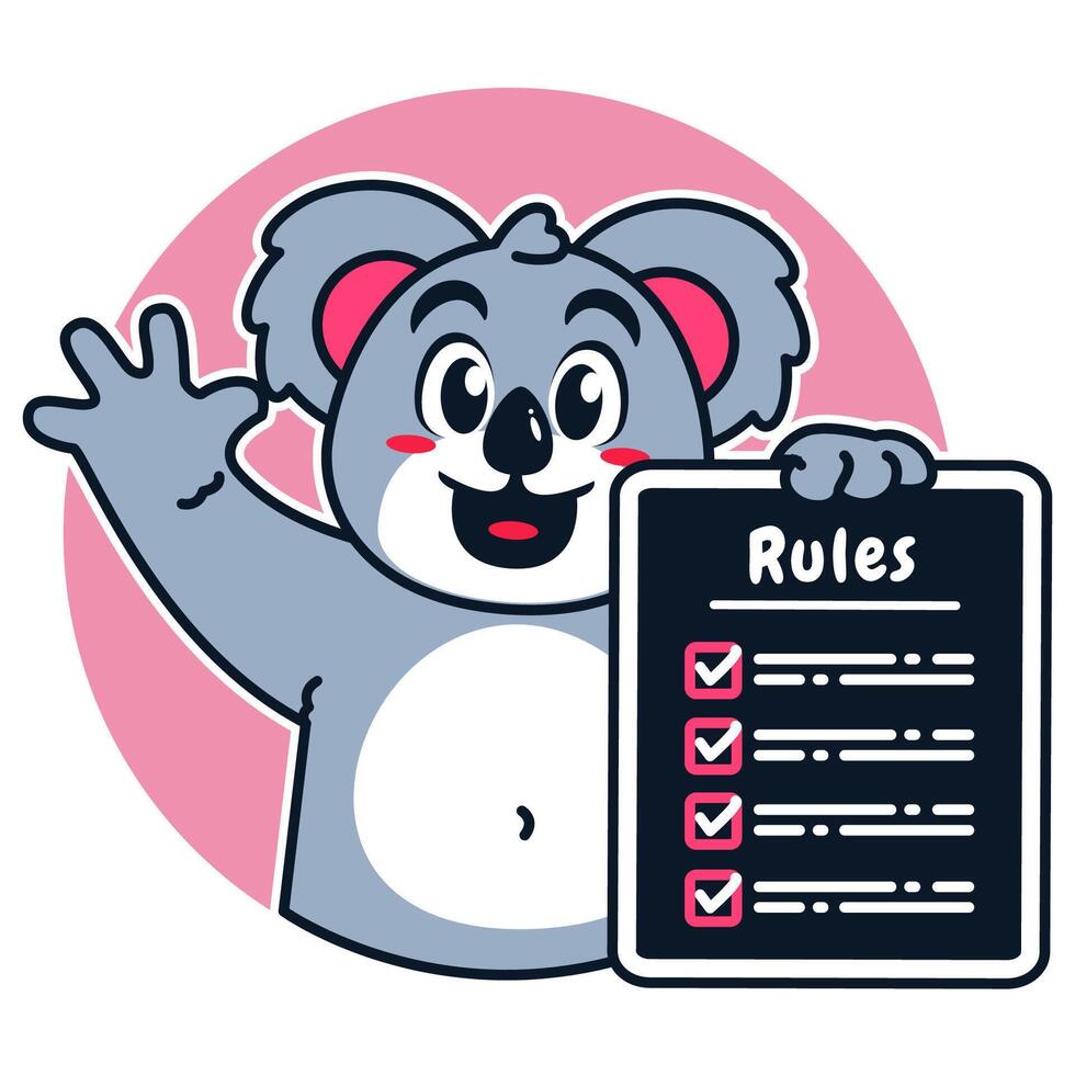Illustration of Cute Raccoon Cartoon Character Holding a Checklist or list of rules vector
