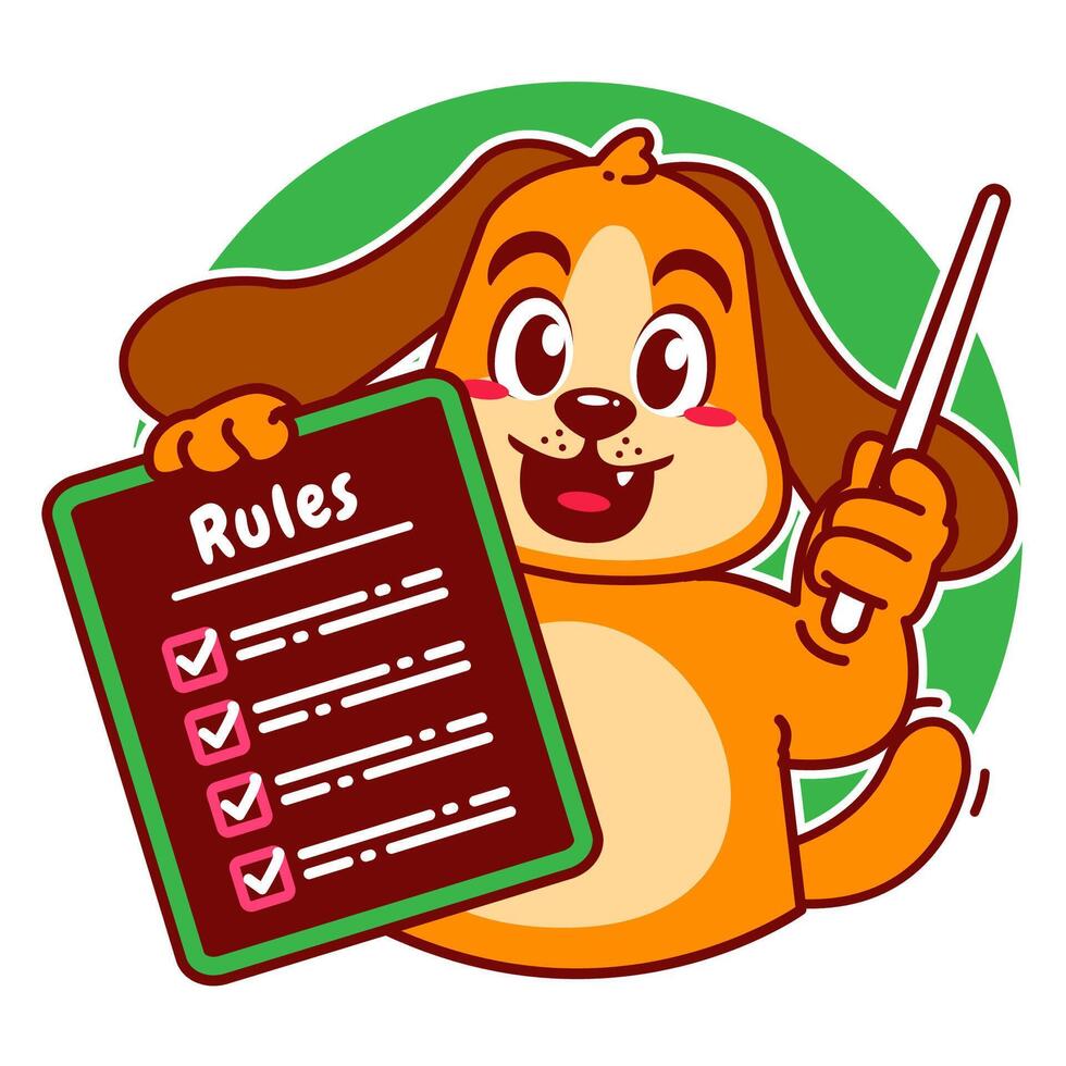 Illustration of Cute Dog Cartoon Character Holding a Checklist or list of rules vector