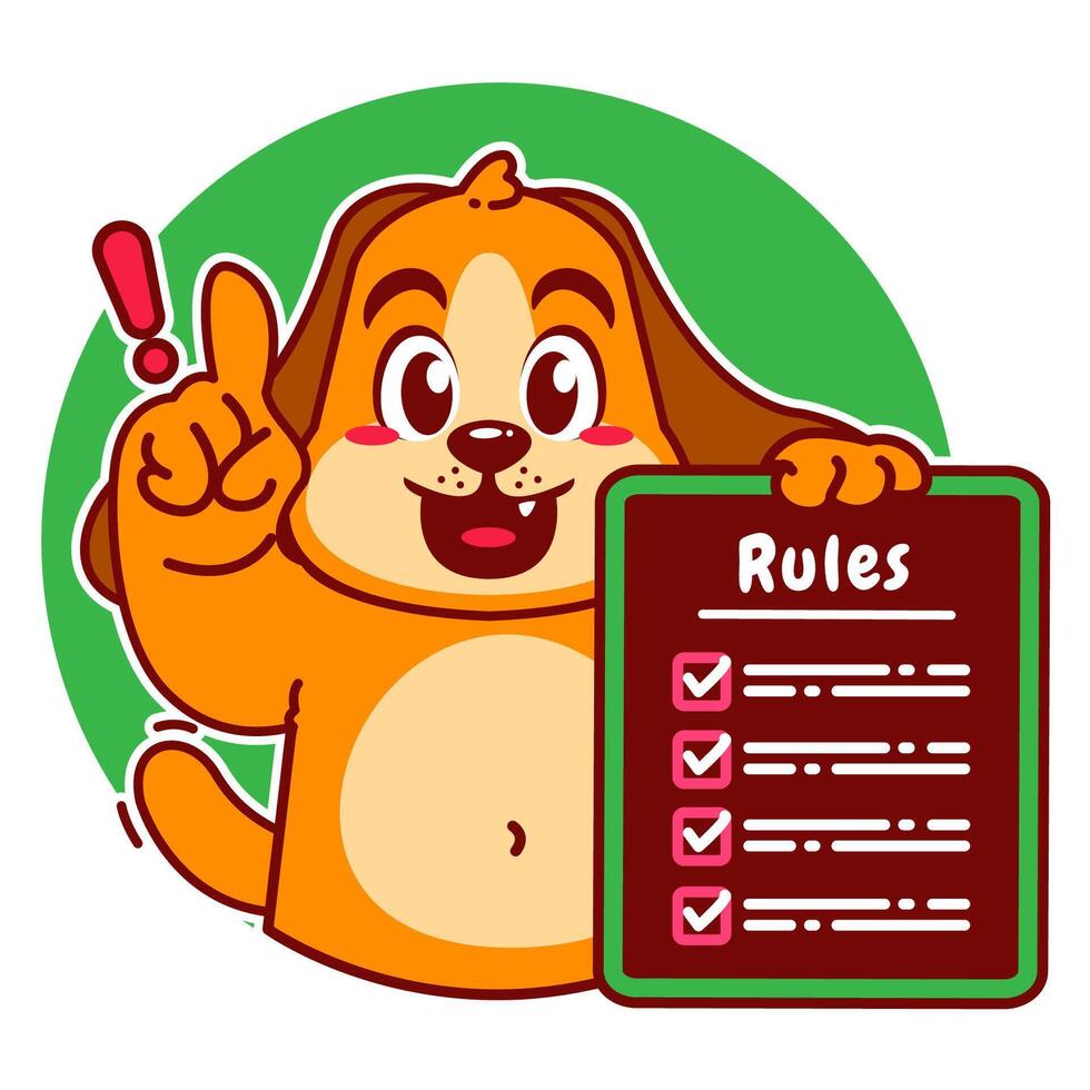 Illustration of Cute Dog Cartoon Character Holding a Checklist or list of rules vector