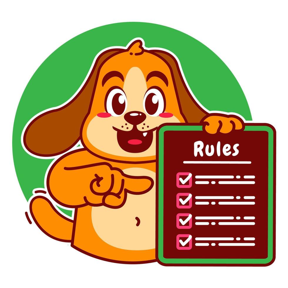 Illustration of Cute Dog Cartoon Character Holding a Checklist or list of rules vector