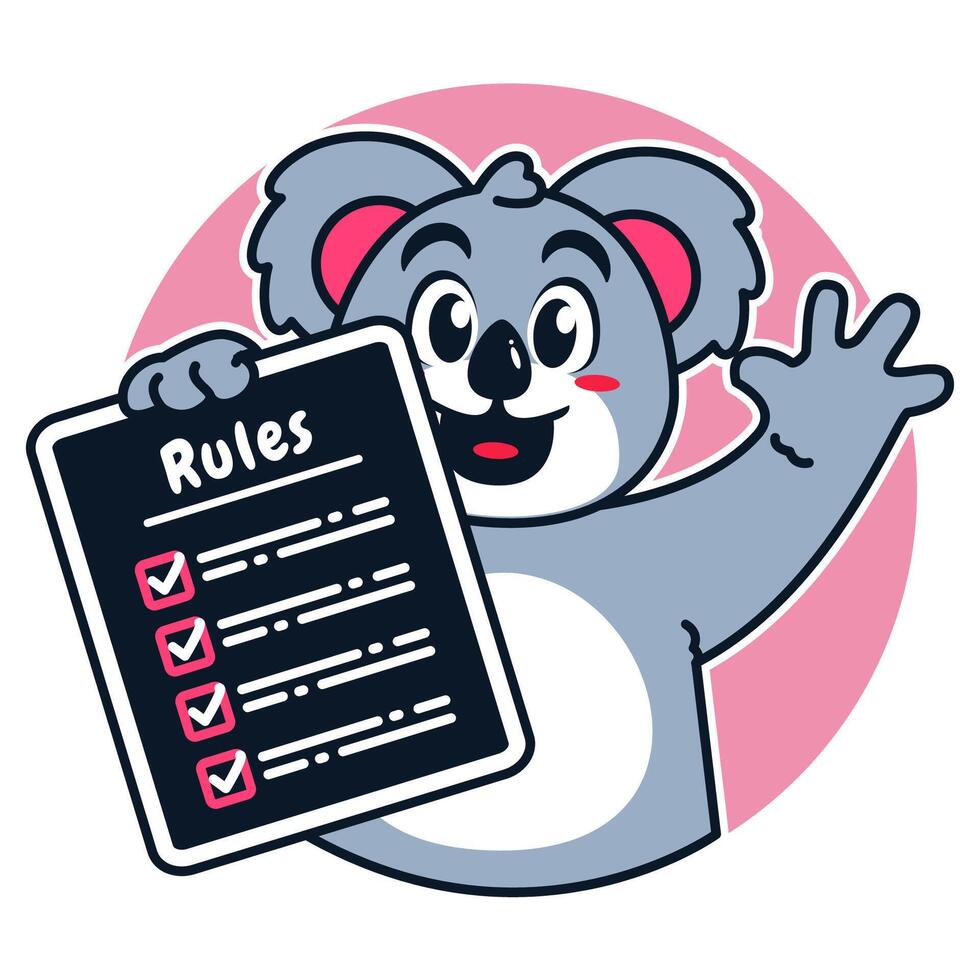 Illustration of Cute Raccoon Cartoon Character Holding a Checklist or list of rules vector